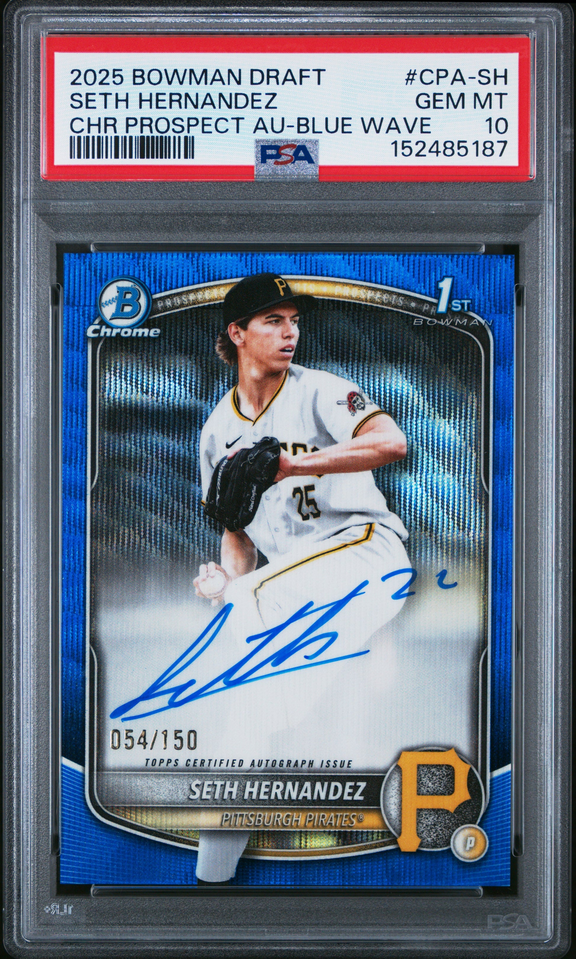 Seth Hernandez 2025 Bowman Draft Blue Wave Auto #54/150 PSA 10 Gem Mint
