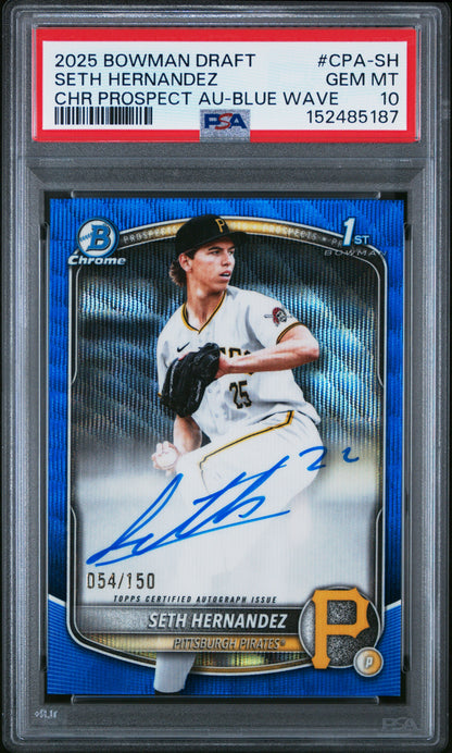 Seth Hernandez 2025 Bowman Draft Blue Wave Auto #54/150 PSA 10 Gem Mint