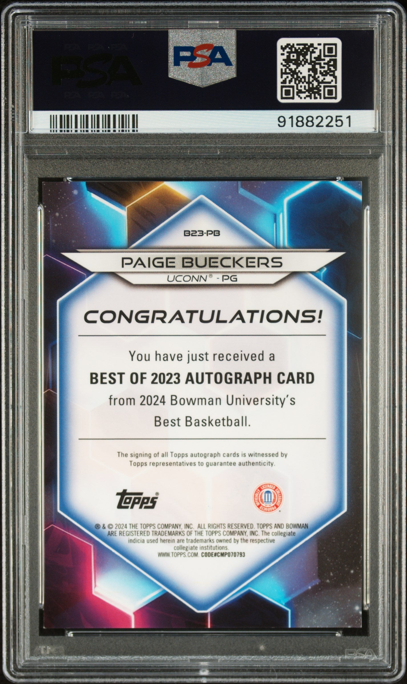 Paige Bueckers 2023 Bowmans Best of 23 Auto #64/125 PSA 9 Auto 10