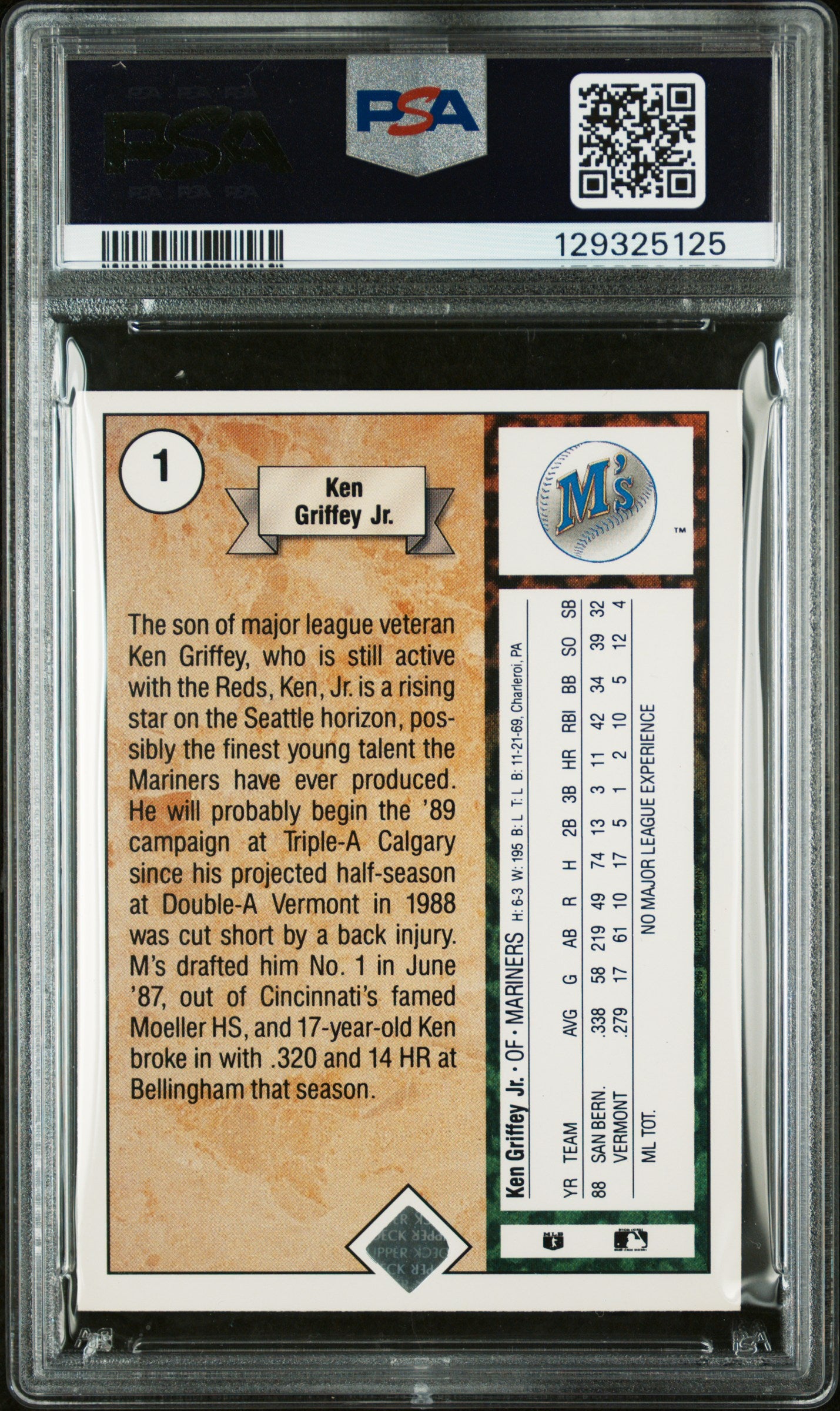 Ken Griffey Jr. 1989 Upper Deck Rookie #1 PSA 8 Nm-Mint 5125