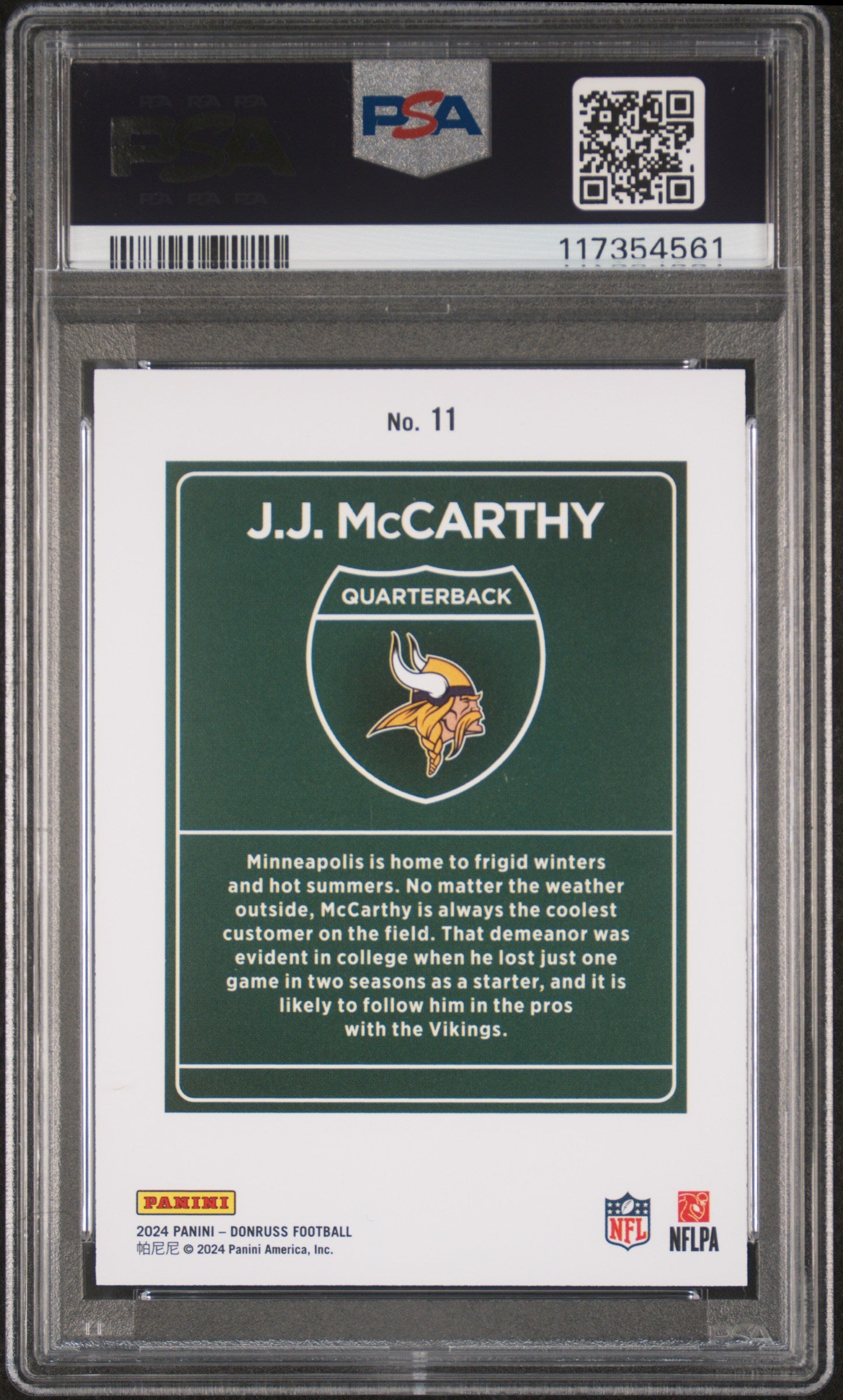 J.J. McCarthy 2024 Donruss Rookie Downtown PSA 10 Gem Mint 4561