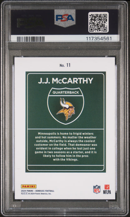 J.J. McCarthy 2024 Donruss Rookie Downtown PSA 10 Gem Mint 4561