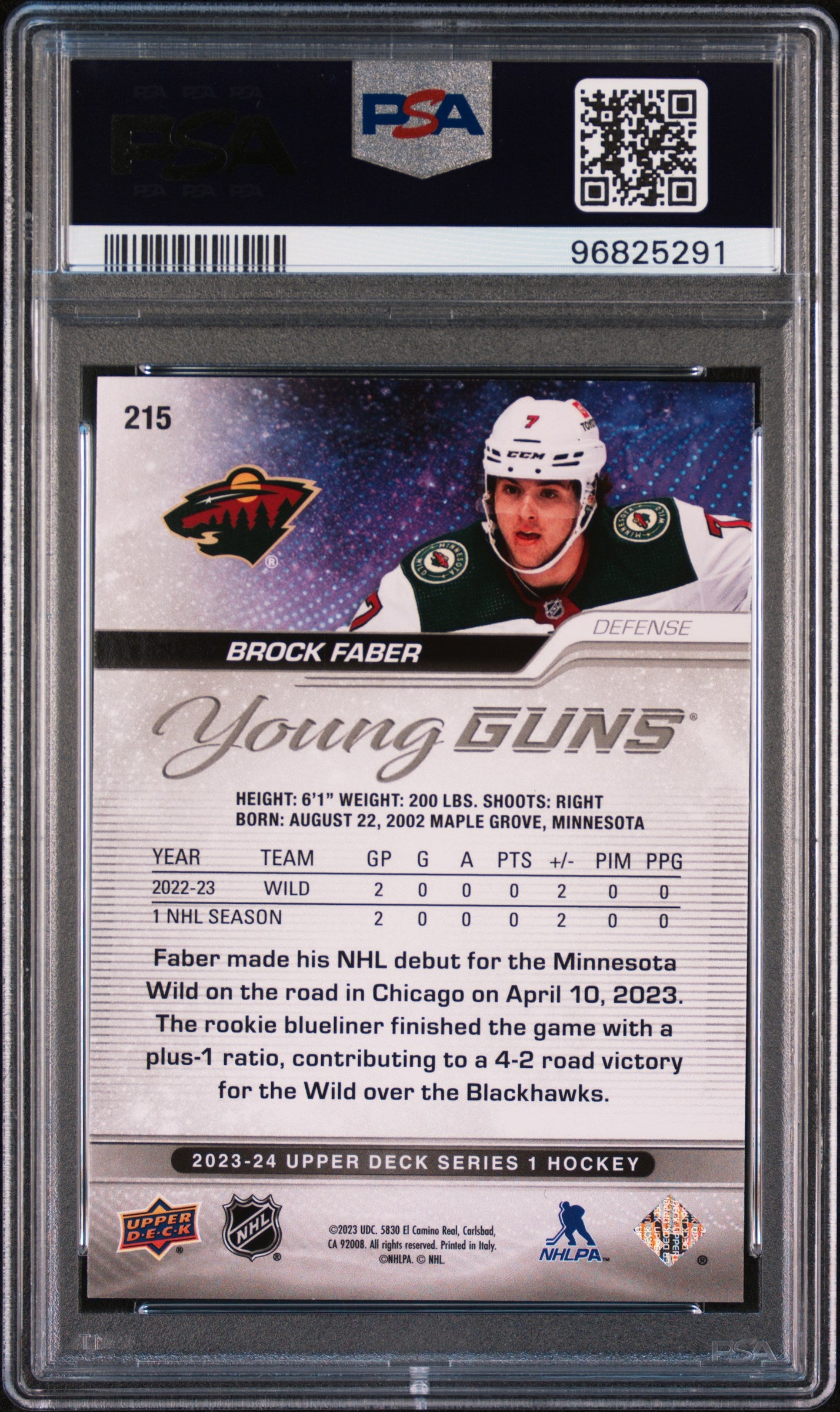 Brock Faber 2023 Upper Deck Rookie #215 Silver Foil PSA 10 Gem Mint