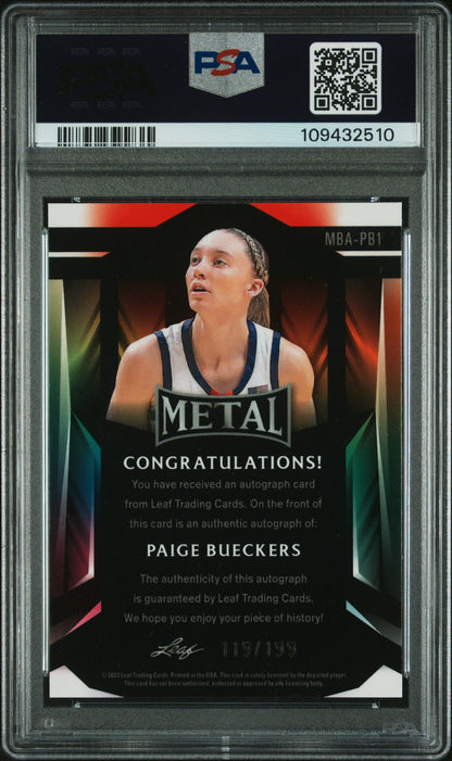 Paige Bueckers 2023 Leaf Web Exclusives Red PRismatic Auto #119/199 PSA 9 Auto 9