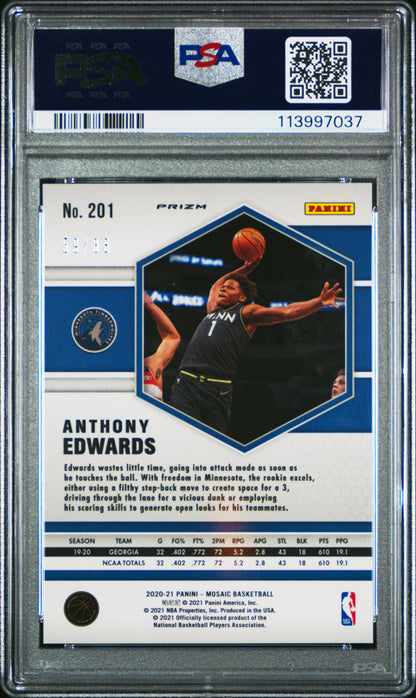 Anthony Edwards 2020 Panini Mosaic #201 Fusion Red/Yellow Choice #59/88 PSA 10 Gem Mint