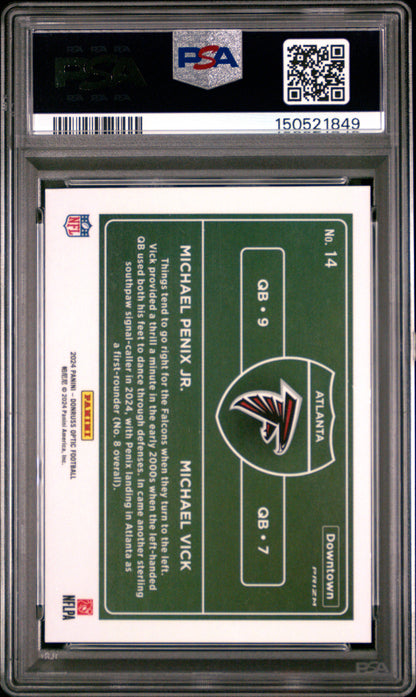 Michael Penix Jr. + Michael Vick 2024 Donruss Optic Downtown Duos PSA 7 Near Mint