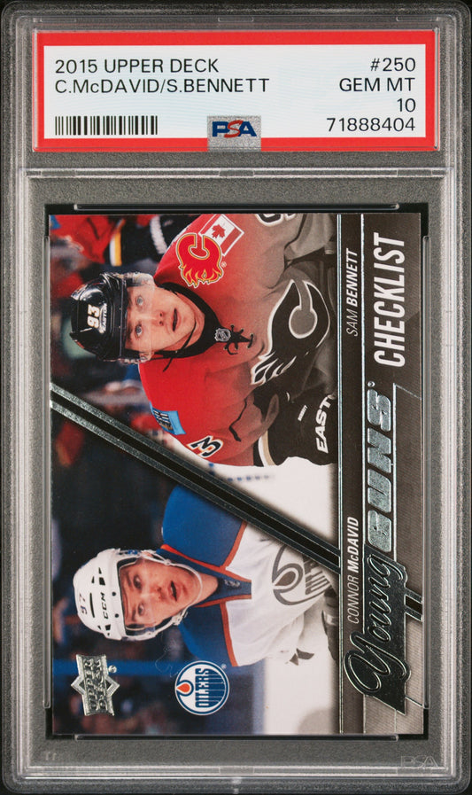 Connor McDavid + Sam Bennett 2015 Upper Deck Rookie Checklist #250 PSA 10 Gem Mint