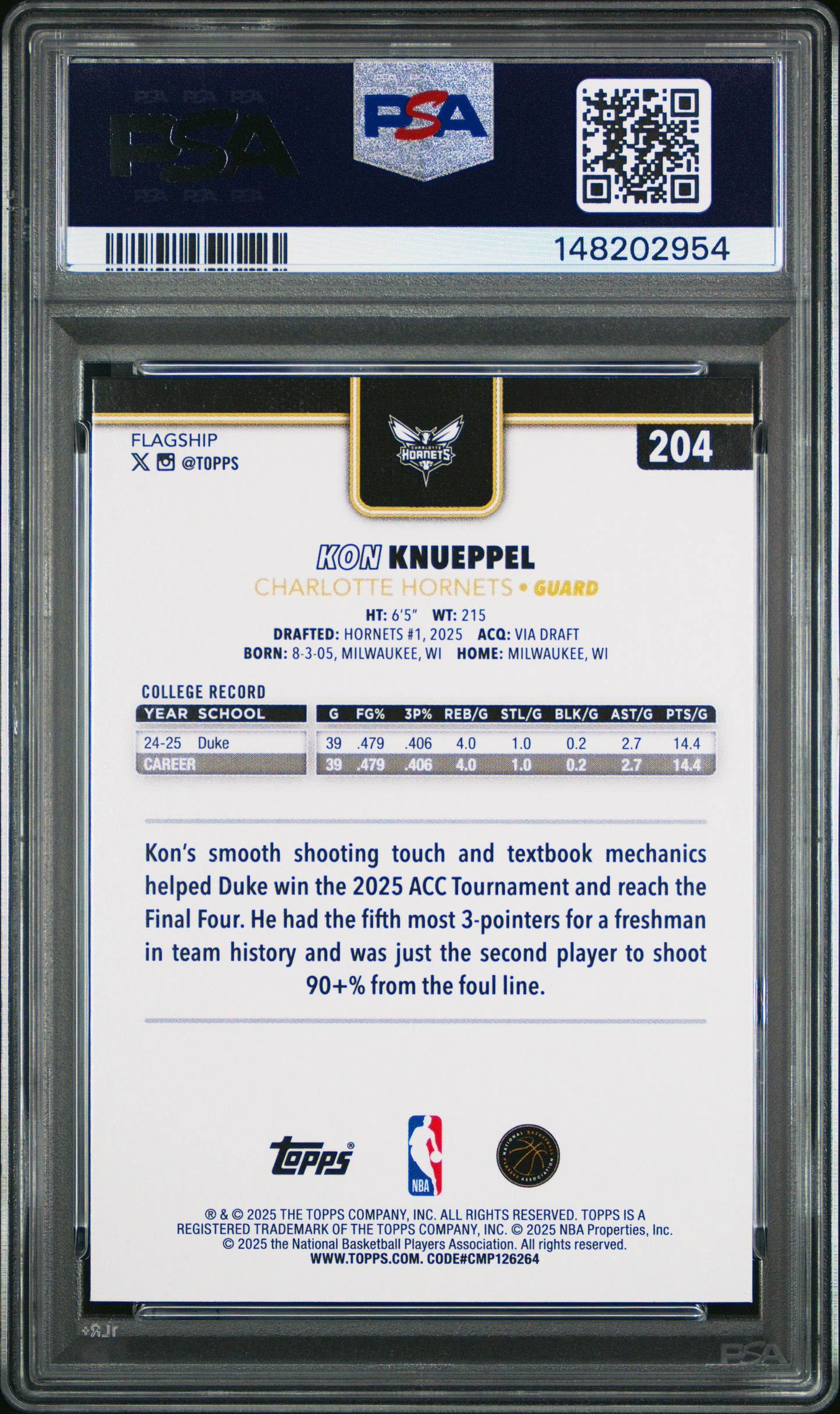 Kon Knueppel 2025 Topps Rookie #204 Blackout PSA 10 Gem Mint