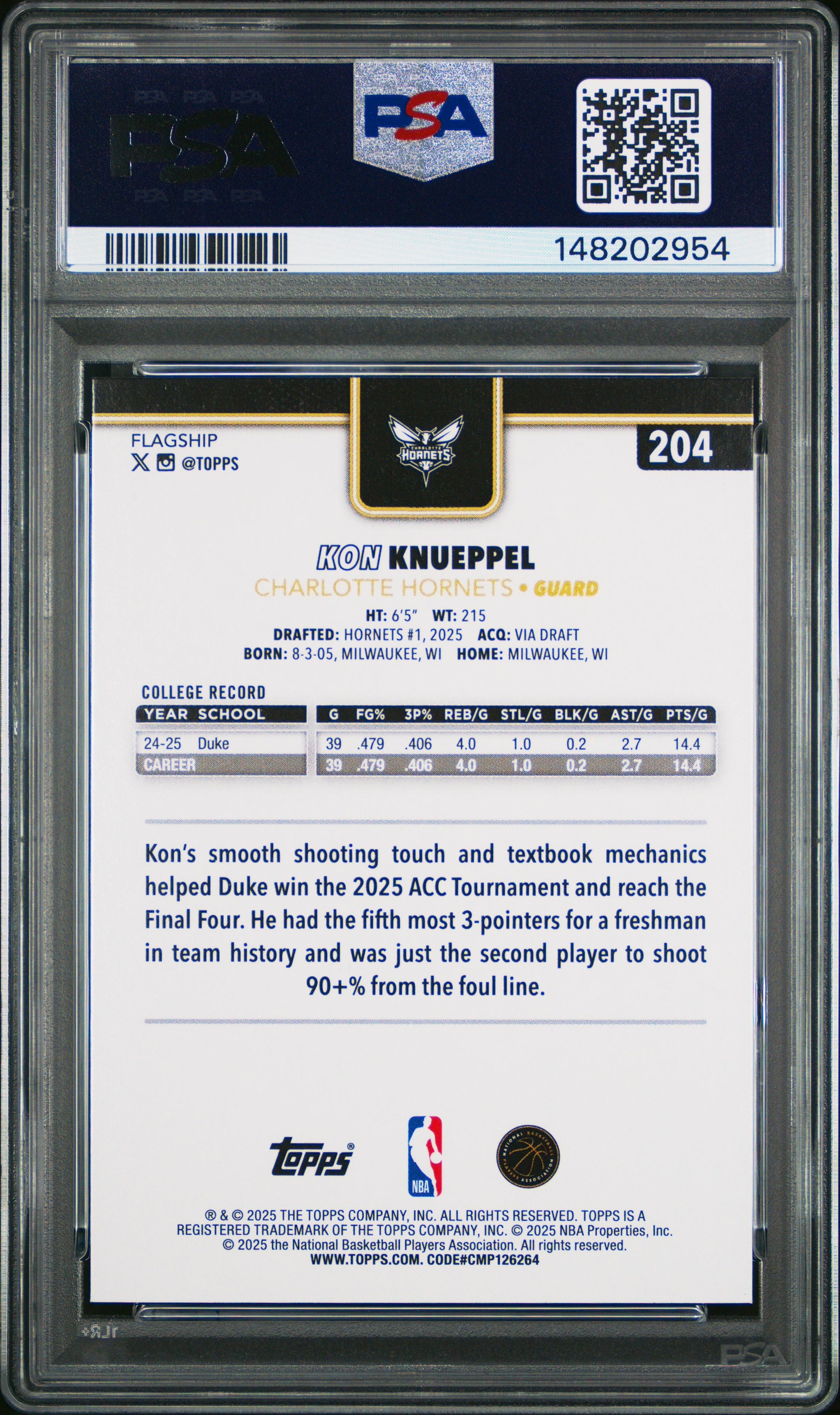 Kon Knueppel 2025 Topps Rookie #204 Blackout PSA 10 Gem Mint