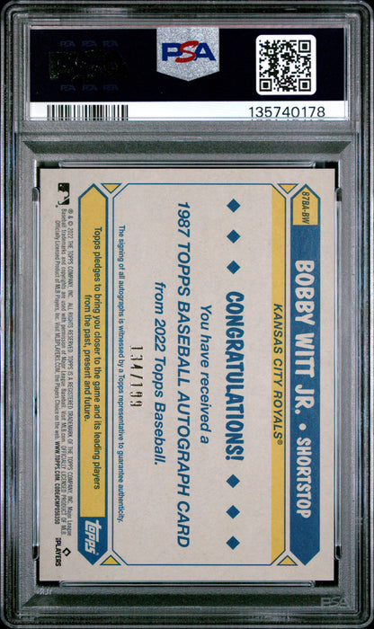 Bobby Witt Jr. 2022 Topps 1987 Topps Rookie Auto Black #134/199 PSA 9 Mint