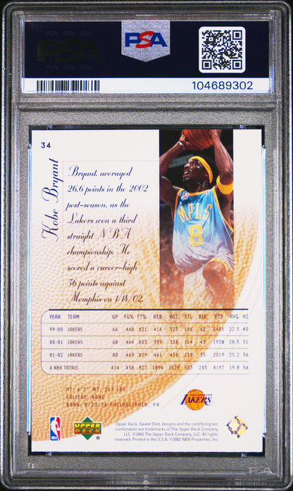 Kobe Bryant 2002 Upper Deck Sweet Spot #34 PSA 10 Gem Miont 9302