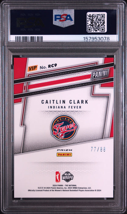 Caitlin Clark 2024 Panini NSCC VIP Gold #RC9 Pink Sparkle #77/88 PSA 8 Nm-Mint