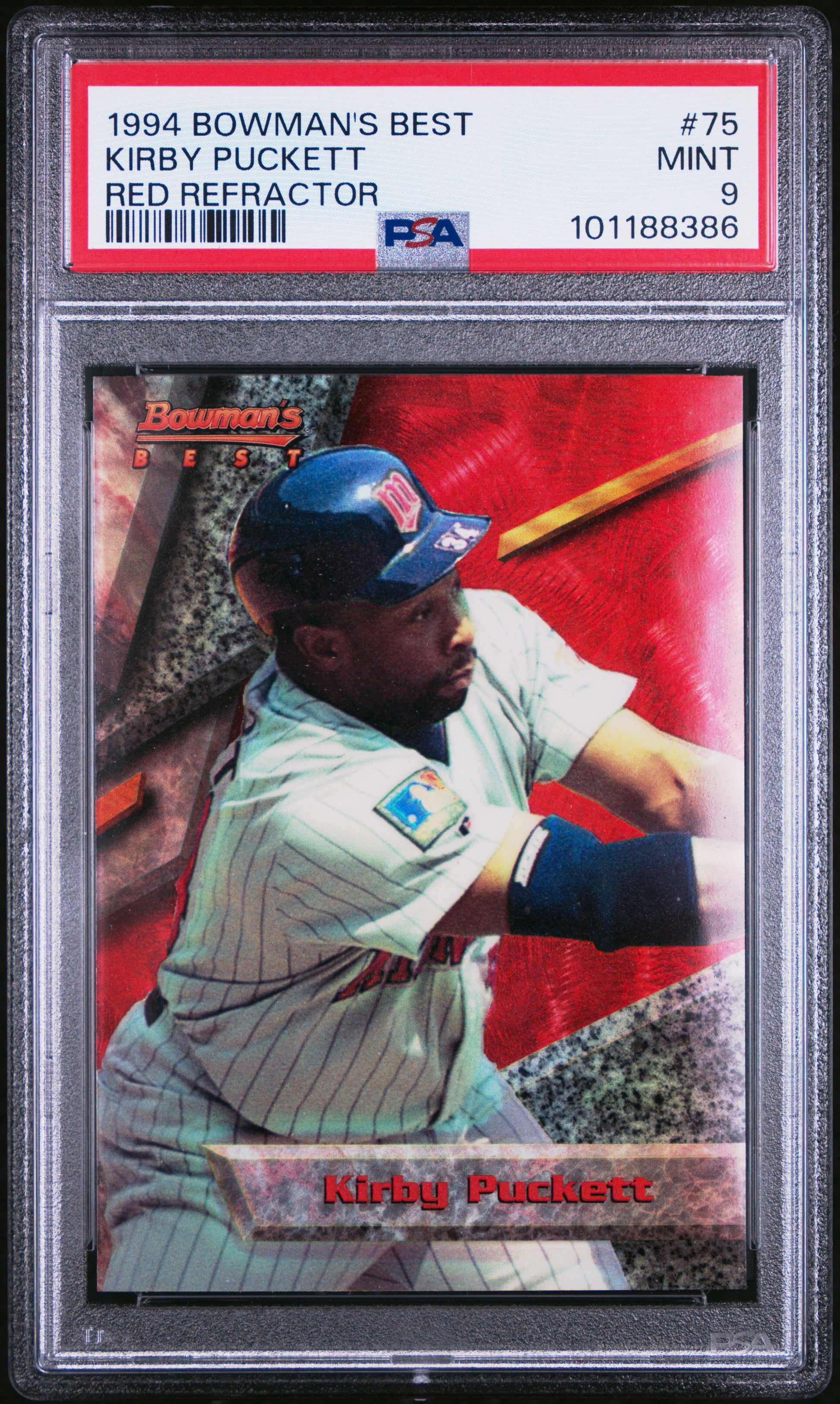 Kirby Puckett 1994 Bowmans Best #75 Red Refractor PSA 9 Mint