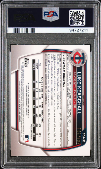 Luke Keaschall 2023 Bowman Chrome Draft Refractor Auto #166/499 PSA 10 Gem Mint
