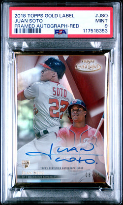 Juan Soto 2018 Topps Gold Label Red Framed Rookie Auto #8/25 PSA 9 Mint