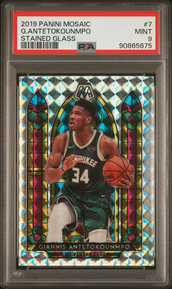 Giannis Antekounmpo 2019 Panini Mosaic Stained Glass PSA 9