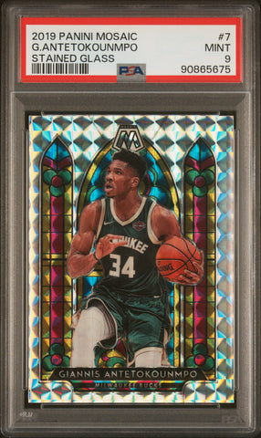 Giannis Antekounmpo 2019 Panini Mosaic Stained Glass PSA 9