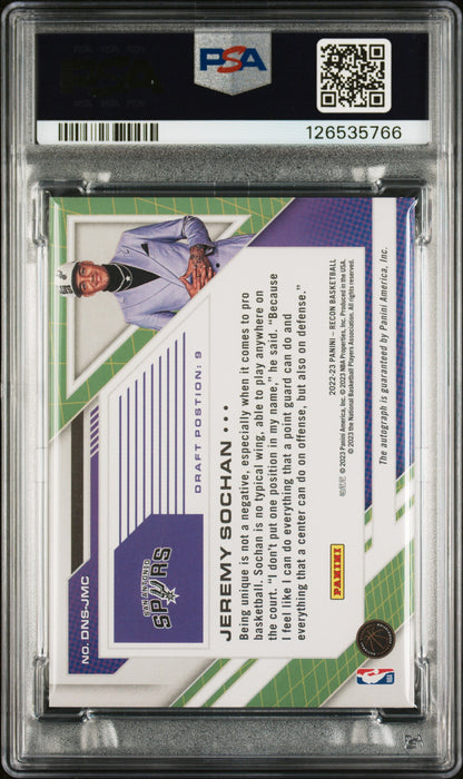Jeremy Sochan 2022 Panini Recon Draft Night Gold Auto #1/10 PSA 8 Auto 10