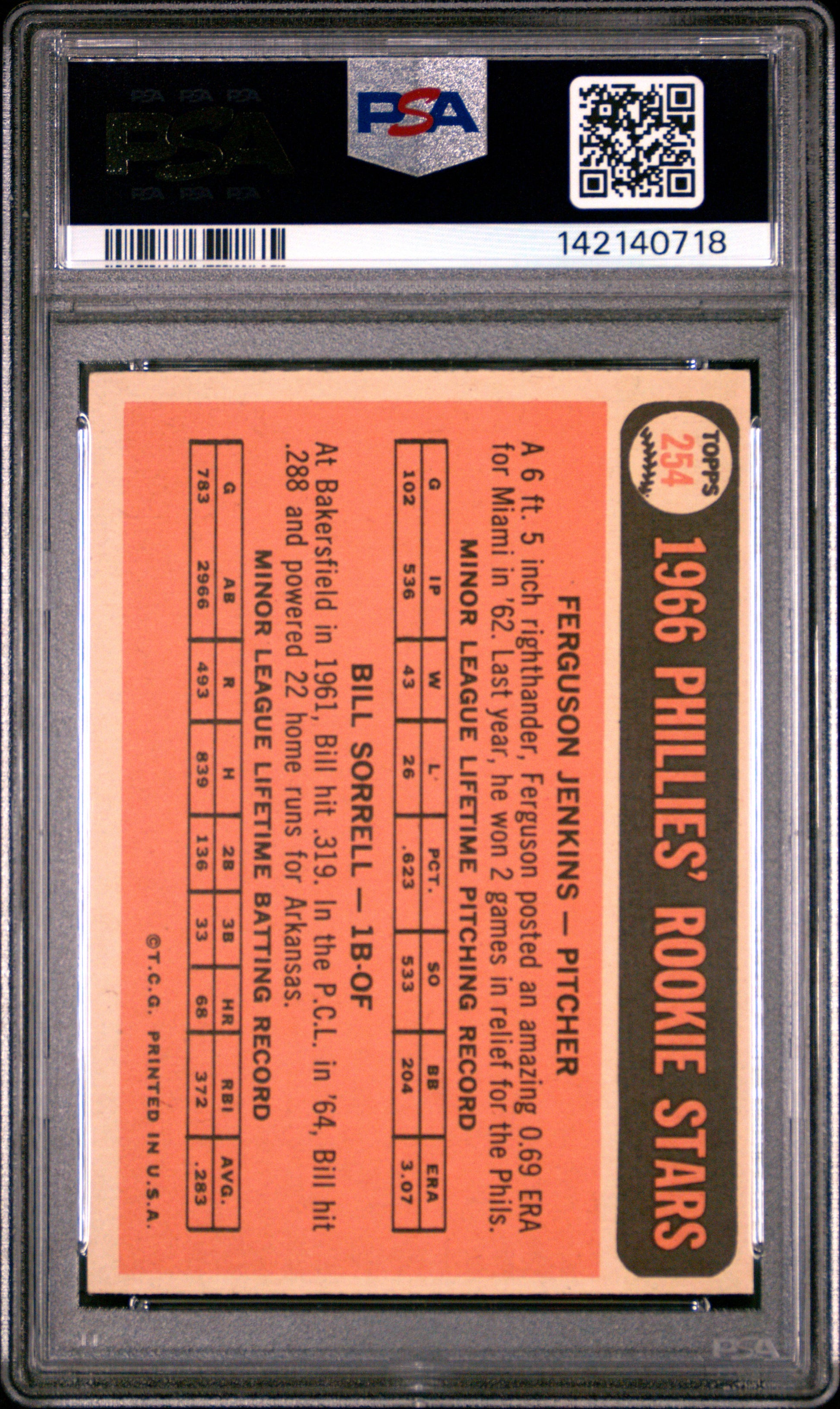 Ferguson Jenkins 1966 Topps Rookie #254 PSA 5 Ex 0718