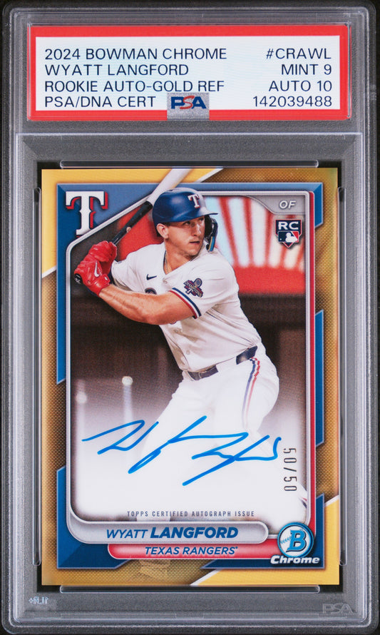 Wyatt Langford 2024 Bowman Chrome Gold Refractor Rookie Auto #50/50 PSA 9 Auto 10