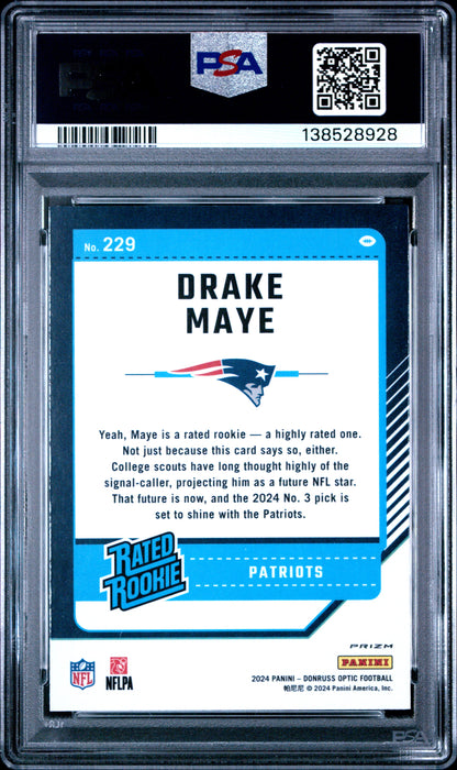 Drake Maye 2024 Donruss Optic Rookie #229 Fire Emoji PSA 10 Gem Mint
