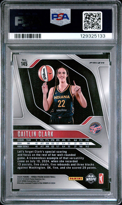 Caitlin Clark 2024 Panini Prizm WNBA Rookie #145 Silver Prizm PSA 10 Gem Mint