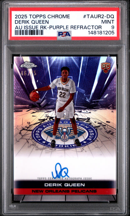 Derik Queen 2025 Topps Chrome Purple Refractor Auto #46/75 PSA 9 Mint