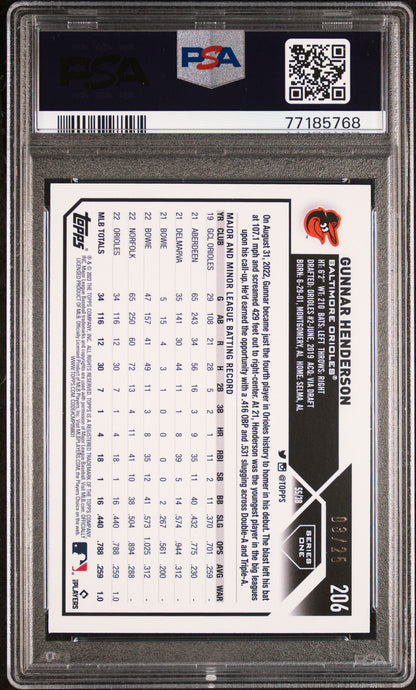 Gunnar Henderson 2023 Topps 1st Edition Black Foil #3/25 PSA 9 Mint