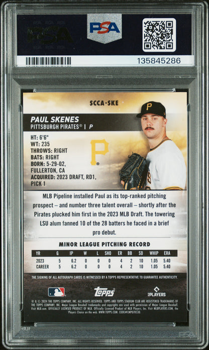 Paul Skenes 2024 Topps Stadium Club Red Refractor Auto #28/50 PSA 9 Auto 10