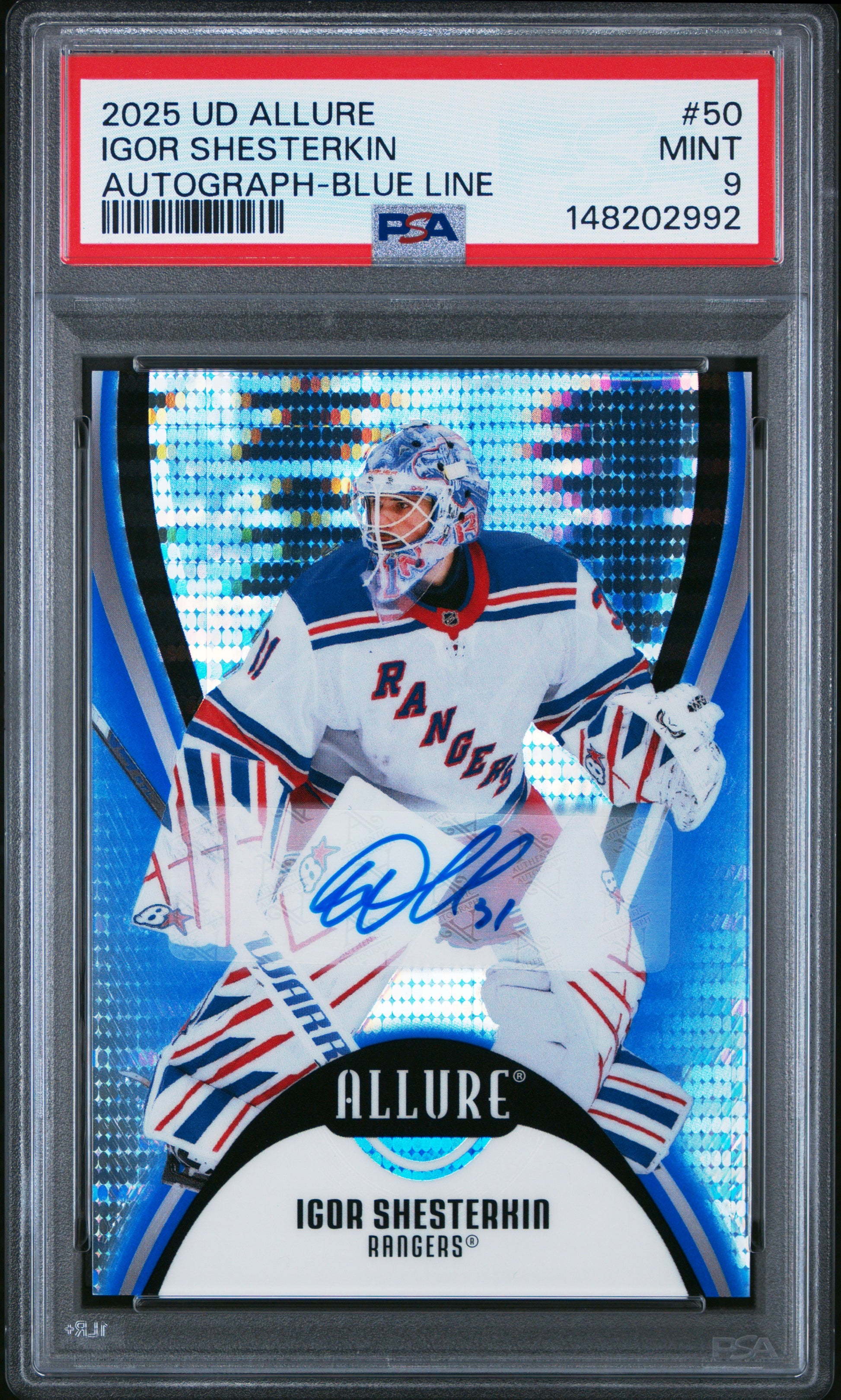 Igor Shesterkin 2025 Upper Deck Allure Blue Line Auto #15/25 PSA 10 Gem Mint