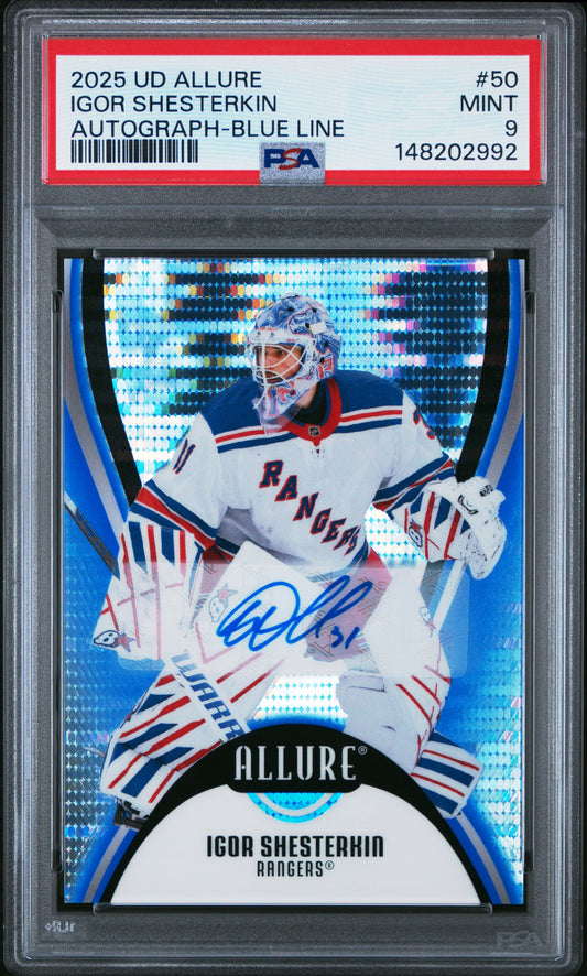 Igor Shesterkin 2025 Upper Deck Allure Blue Line Auto #15/25 PSA 10 Gem Mint