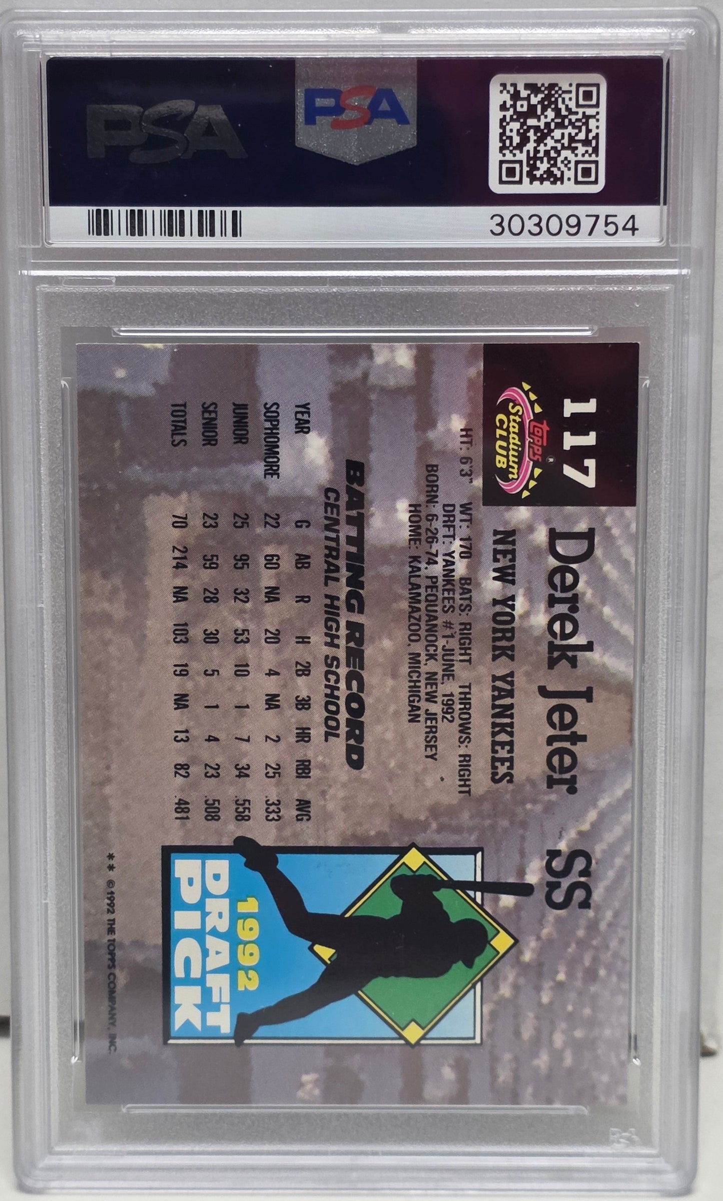 Derek Jeter 1993 Stadium Club Murphy Rookie #117 PSA 10 Gem Mint
