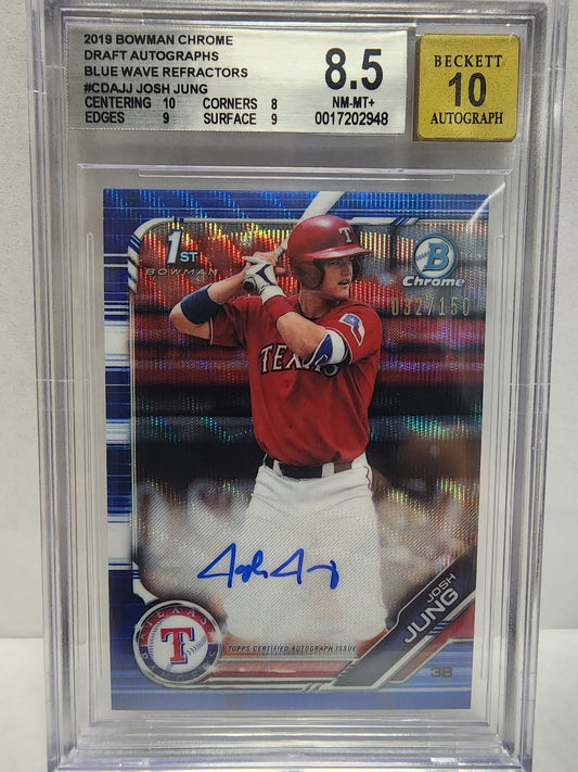 Josh Jung 2019 Bowman Chrome Draft Blue Wave Auto #32/150 BGS 8.5 Auto 10