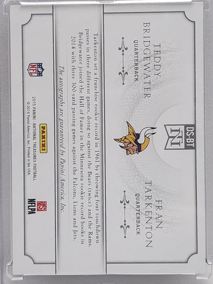 Fran Tarkenton + Teddy Bridgewater 2015 Panini National Treasures Dual Signatures #9/10