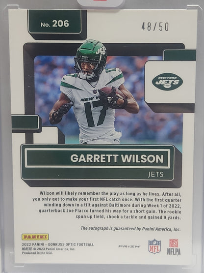 Garrett Wilson 2022 Panini Optic Purple Stars Auto #48/50
