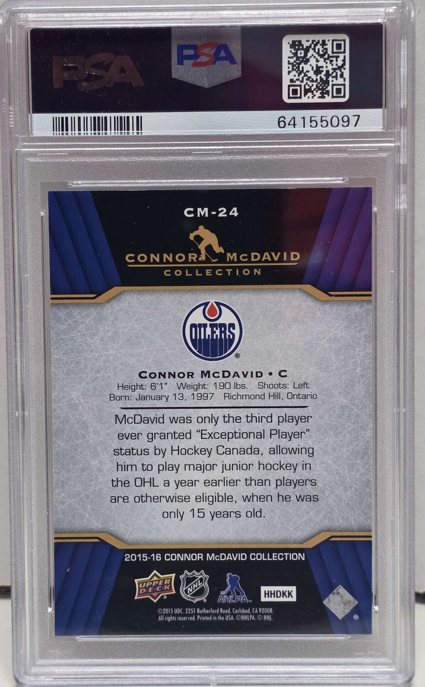 Connor McDavid 2015 Upper Deck McDavid Collection #CM-24 PSA 10 Gem Mint