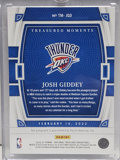 Josh Giddey 2022 Panini Natioanl Treasures Auto #74/99