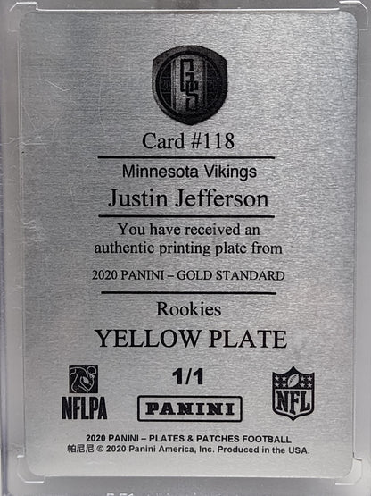 Justin Jefferson 2020 Panini Gold Standard Rookie 1/1 Yellow Printing Plate