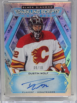 Dustin Wolf 2023 Upper Deck Black Diamond Sparkling Scripts Auto #9/10