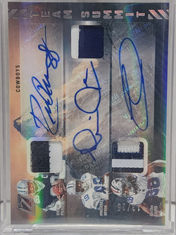 Drew Pearson + Michael Irvin + CeeDee Lamb 2023 Panini Zenith Triple Patch Auto #13/25