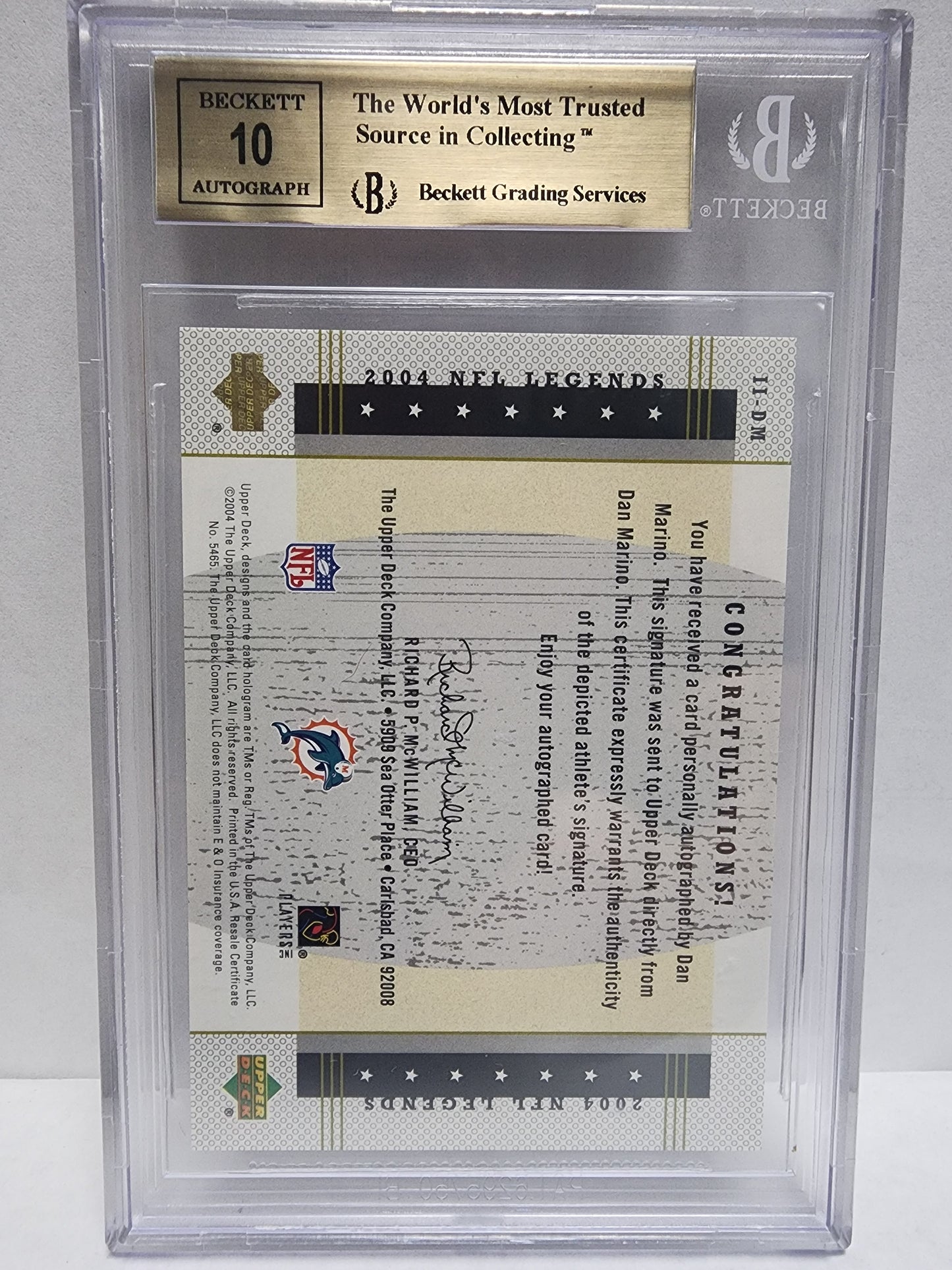 Dan Marino 2004 Upper Deck Legends Immortal Inscriptions Auto #20/45 BGS 9.5 Auto 10