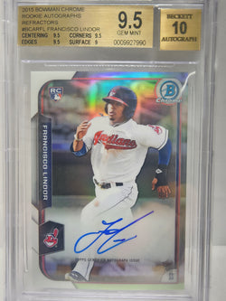 Francisco Lindor 2015 Bowman Chrome Rookie Refractor Auto #314/499 BGS 9.5 Auto 10