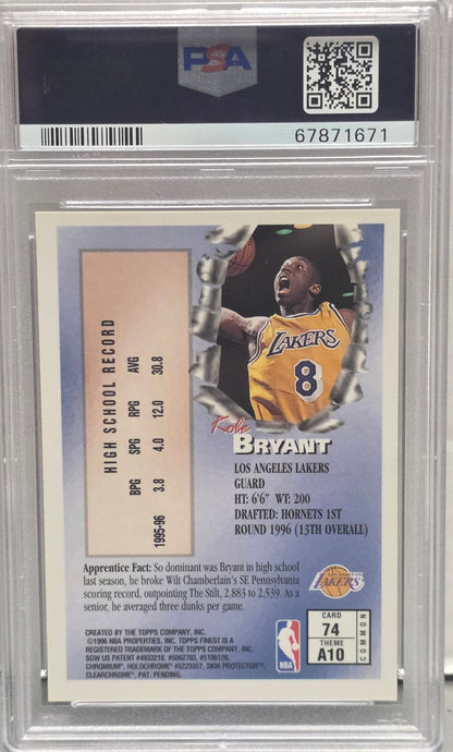 Kobe Bryant 1996 Topps Finest Rookie #74 with Coating PSA 8 Nm-Mint 1671