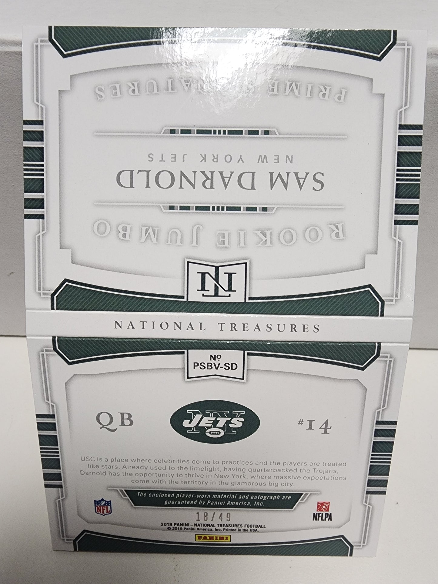 Sam Darnold 2018 Panini National Treasures Rookie Jumbo Prime Signatures Booklet #18/49