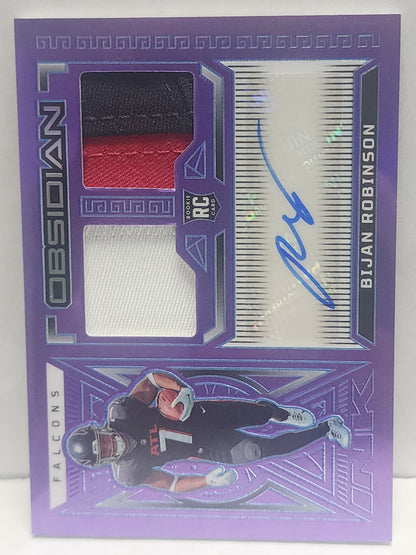 Bijan Robinson 2023 Panini Obsidian Purple Flood Dual Patch Auto #3/30