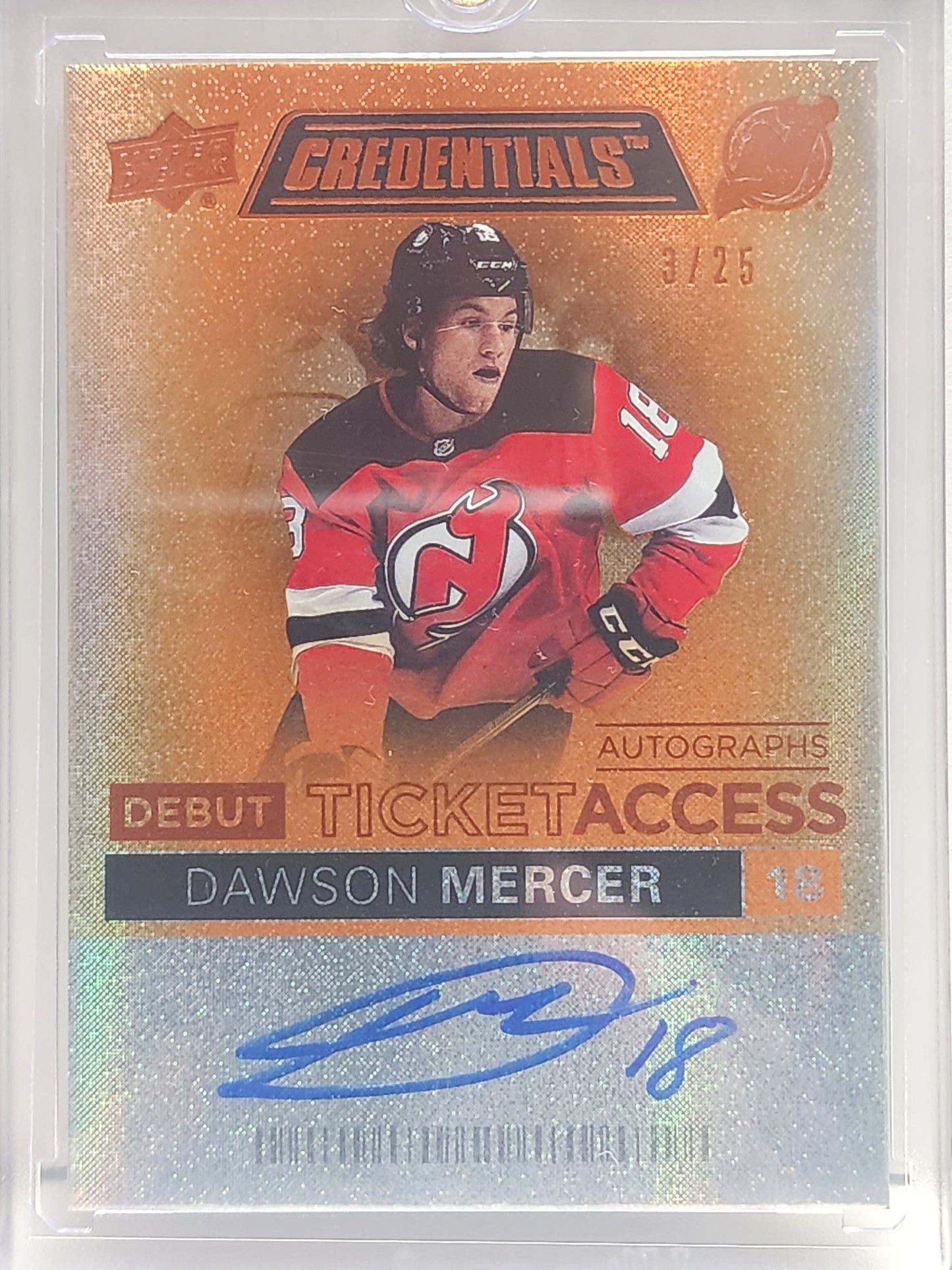 Dawson Merceir 2021 Upper Deck Credentials Debut Ticket Access Auto #3/25