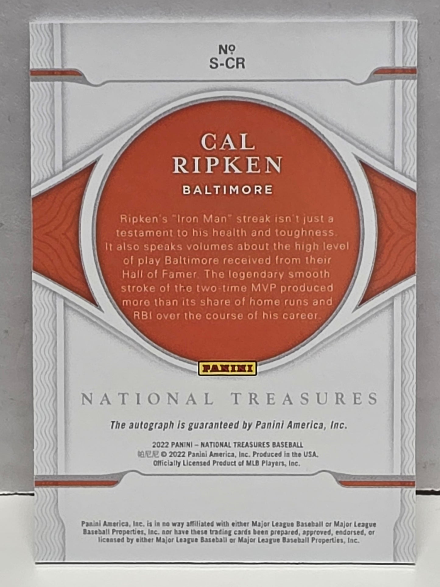 Cal Ripken Jr. 2022 Panini National Treasures Autograph #5/25