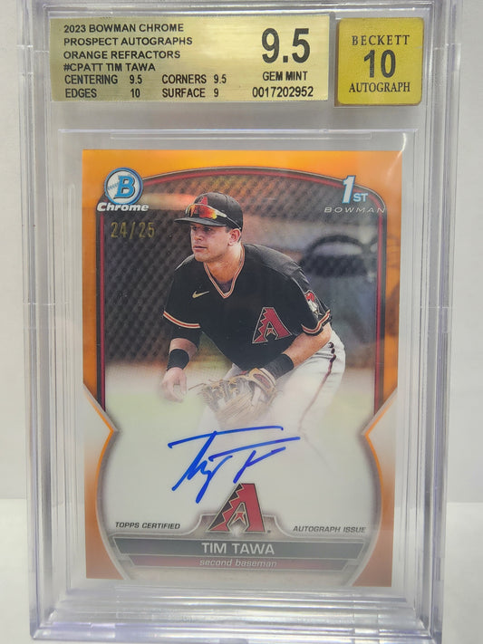 Tim Tawa 2023 Bowman Chrome Orange Refractor Auto #24/25 BGS 9.5 Auto 10