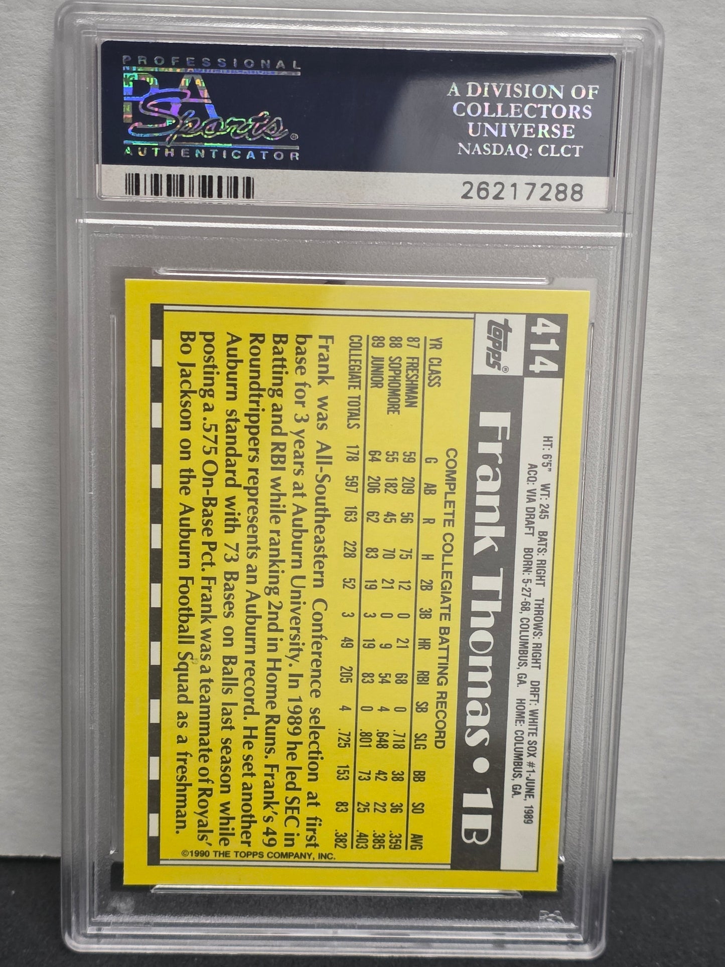 Frank Thomas 1990 Topps Tiffany Rookie #414 PSA 10 Gem Mint