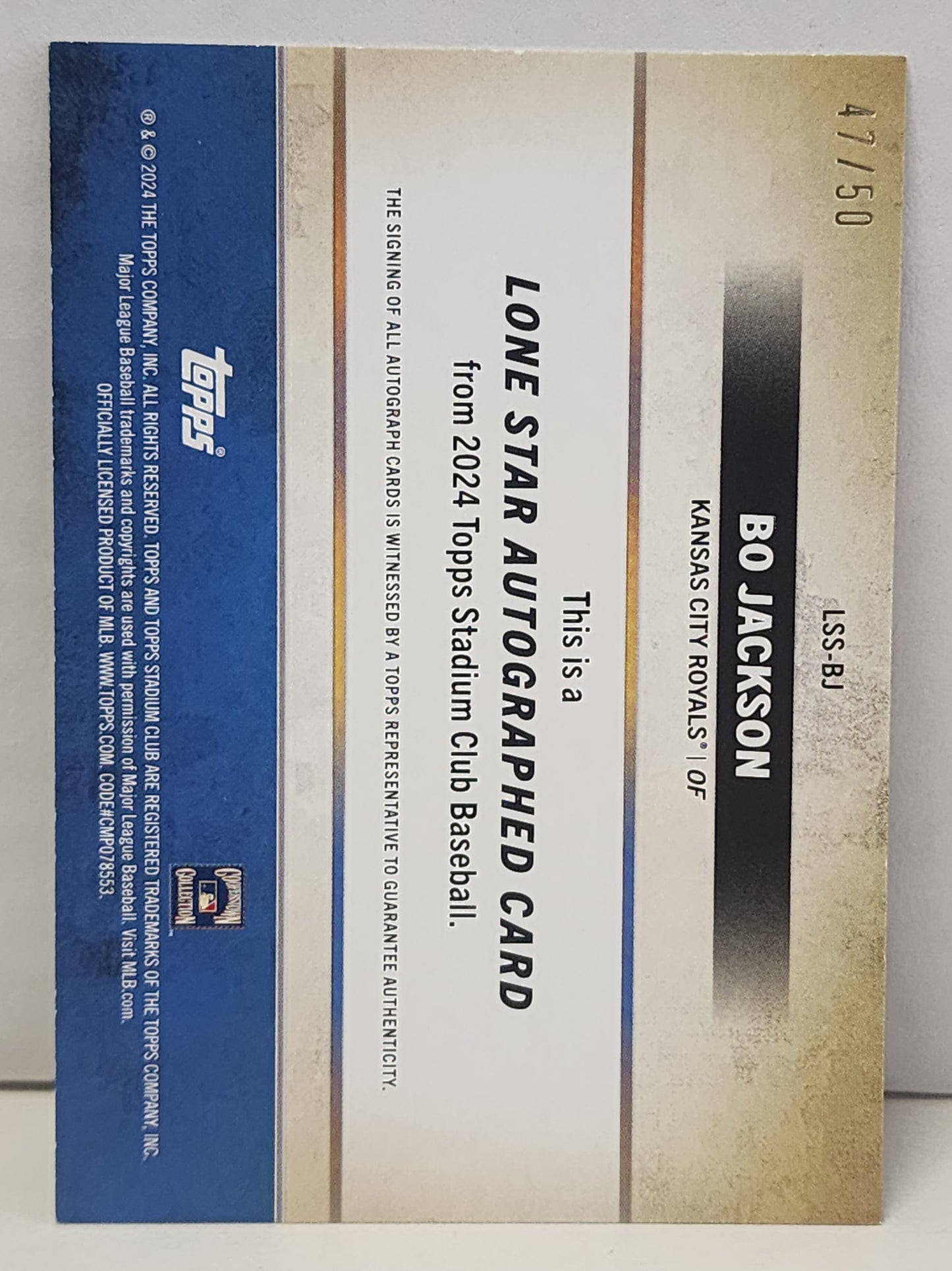 Bo Jackson 2024 Topps Stadium Club Lone Star Signatures Auto #47/50